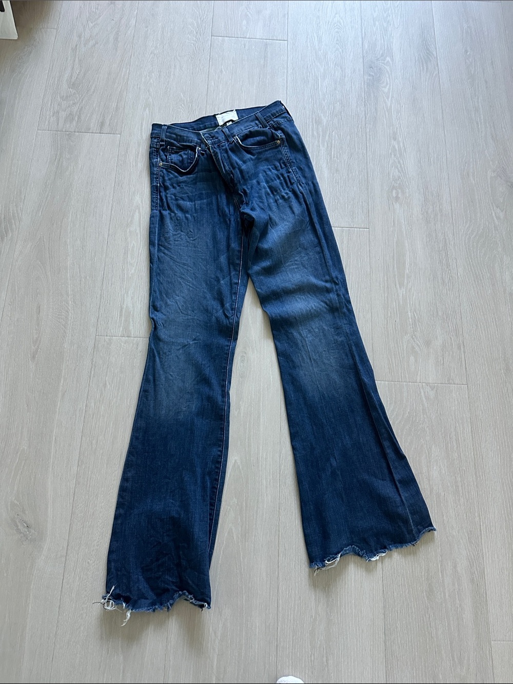 McGuire Denim Dark Blue Flare Jeans with Raw Hem